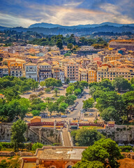 Fototapeta premium Greece, Corfu Island - Kerkira - arhitecture, old or new, public buildings, houses, facades, citiy, travel, holiday, cityscapes, streets