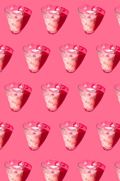 Glasses of milk with flamingos pattern