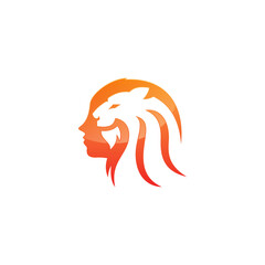 King Lion Head Logo Template, Lion Strong with human face  Logo Orange Elegant Design