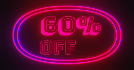 Discount 60 percent off with red and blue light in dark background. Special offer for marketing promotional.