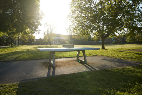 UK, England, London, Table tennis table in empty?Colliers Wood?park