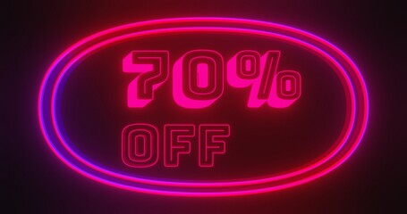 Discount 70 percent off with red and blue light in dark background. Special offer for marketing promotional.