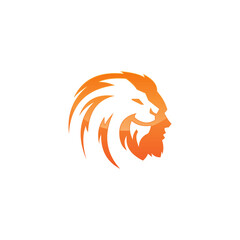 King Lion Head Logo Template, Lion Strong with human face  Logo Orange Elegant Design