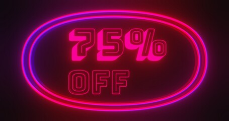 Discount 75 percent off with red and blue light in dark background. Special offer for marketing promotional.