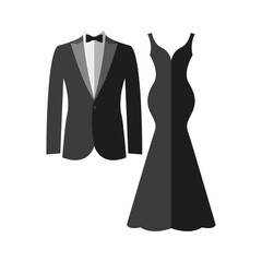 Symbol of evening wear. Dress and suit. Simple vector illustration on a white background