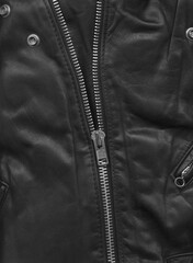 Black leather jacket close-up