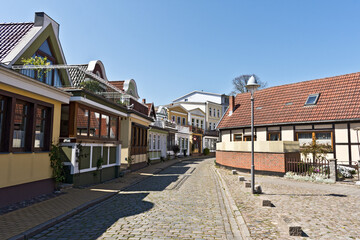 Empty Street with House Facades at Warnemünde, Rostock, Baltic Sea, Mecklenburg Western Pomerania,...