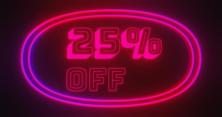 Discount 25 percent off with red and blue light in dark background. Special offer for marketing promotional.