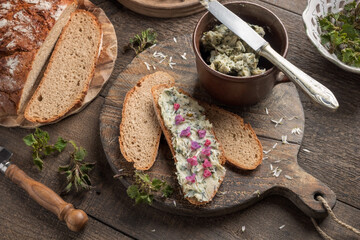 Nettle butter slathered over a slice of bread