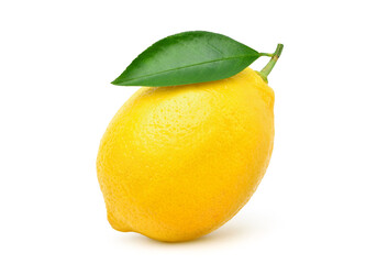 Natural Lemon fruit with green leaf isolated on white background. Clipping path.