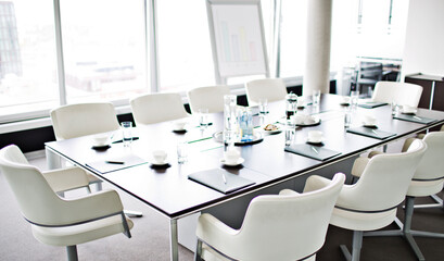 Table set for meeting in office
