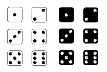 Game dice. Set of game dice, isolated on white background. Dice in a flat and linear design from one to six. Vector illustration