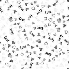 Dark Gray vector seamless background with words of love, hearts.
