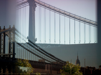 Double exposure image of urban bridge
