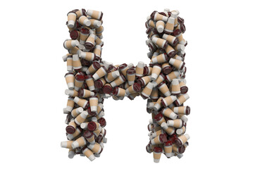 Letter H from disposable cups of coffee or tea, 3D rendering