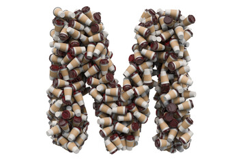 Letter M from disposable cups of coffee or tea, 3D rendering