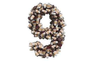 Obraz premium Number 9 from disposable cups of coffee or tea, 3D rendering