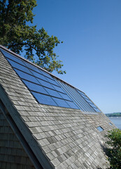 Fototapeta na wymiar Close up of solar panels in roof