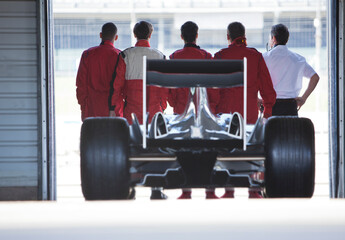 Race car sitting in garage