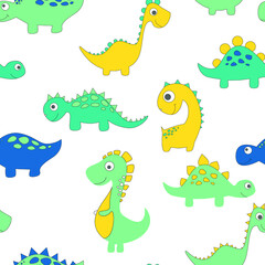 Childish dinosaur seamless pattern for fashion clothes, fabric, t shirts. hand drawn vector