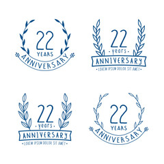 22 years anniversary logo collection. 22nd years anniversary celebration hand drawn logotype. Vector and illustration. 