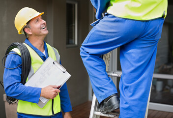 Workers talking on site