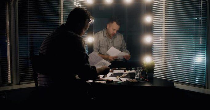 Frustrated actor struggling with his lines