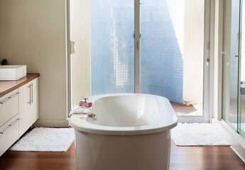 Bathtub in modern bathroom