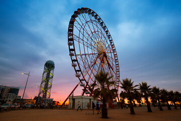 The ferris wheel near the sea in Batumi. With a population of 190,000 Batumi serves as an important port and a commercial center.