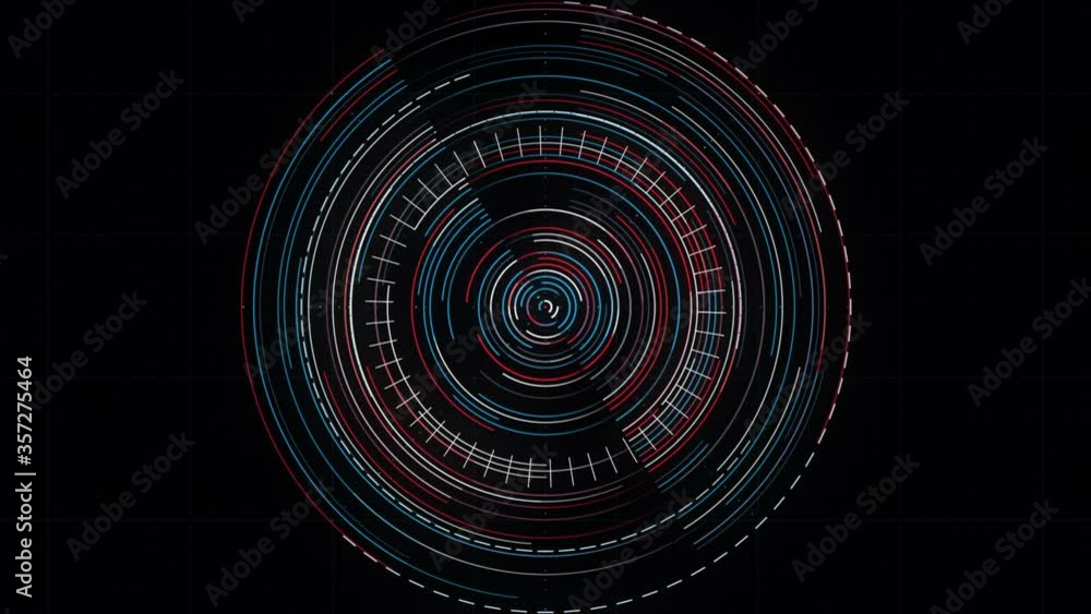 Poster futuristic radar rotation, activated searching program. animation. abstract hypnotic circles moving 