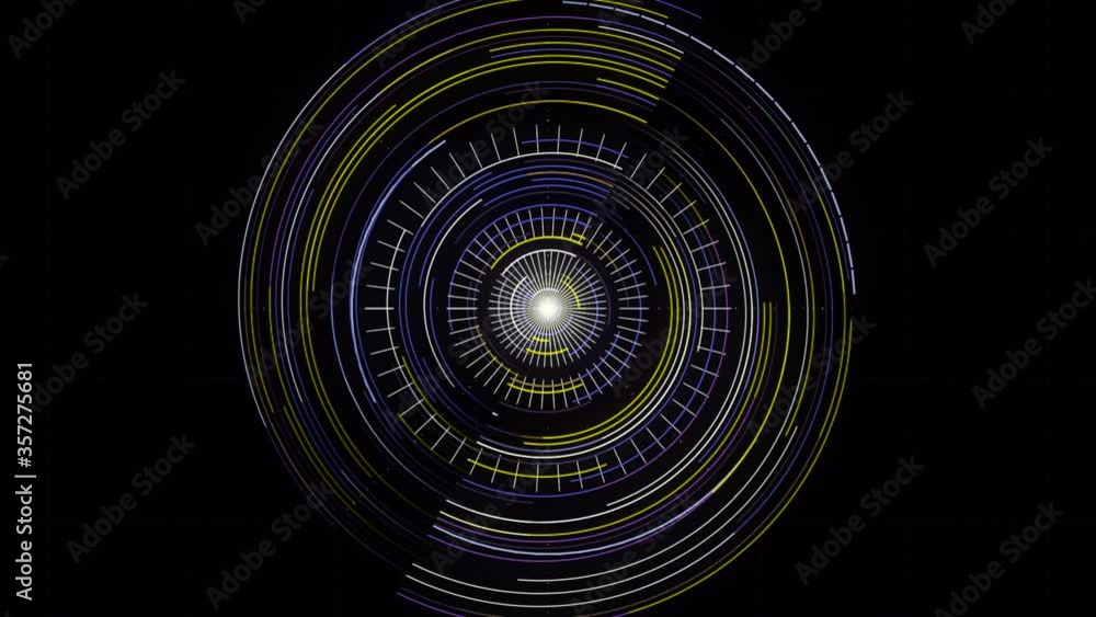Poster futuristic radar rotation, activated searching program. animation. abstract hypnotic circles moving 