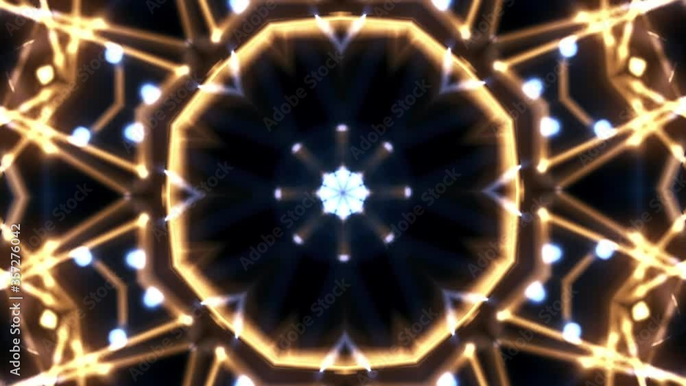 Poster abstract kaleidoscope motion graphics. animation. beautiful starry pattern in hypnotic motion with c