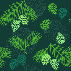 Fototapeta na wymiar Seamless pattern wiht cones and tree branches.