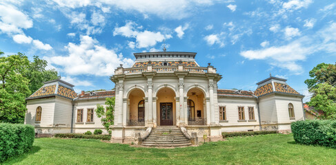 Fototapeta na wymiar Konak, Serbia - June 04, 2020: The castle Daniel in Konak was built by Baron Ladislav Daniel (Hungarian: Dániel László) in 1898.