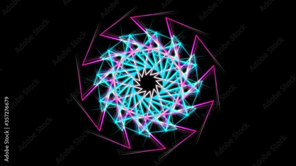 Poster shimmering lights and slowly changing mandala shapes. stock animation. abstract round figure with mo