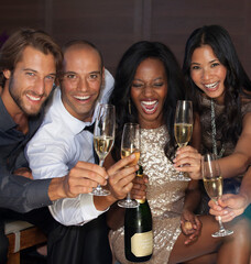 Friends toasting each other at party