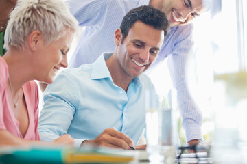 Fototapeta premium Business people signing contract in office