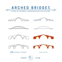 Arched bridges icons in flat style, vector