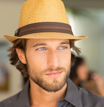 Smiling Man Wearing Straw Hat