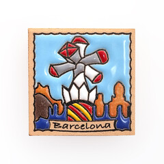 Souvenir magnet from Barcelona (Spain) isolated on white background