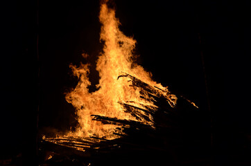 beautiful bonfire in dark winter night