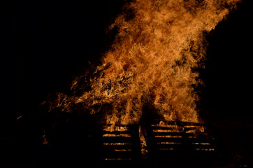 beautiful bonfire in dark winter night