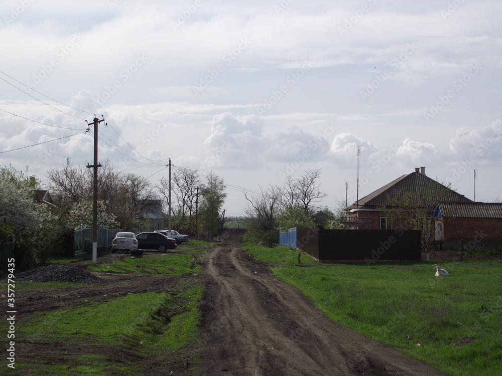 Wall mural houses in the village.