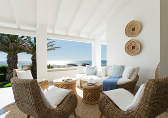 Wicker sofa and chairs on luxury patio