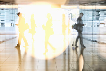 Business people walking in lobby