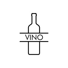 Logotipo lineal palabra VINO con botella de vino en color negro
