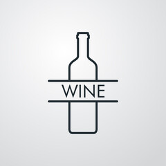 Logotipo lineal palabra WINE con botella de vino en fondo gris