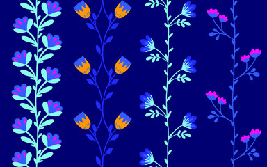 Set of 4 floral borders folklore ornament stylized garland in blue colors