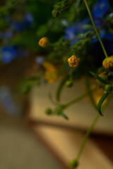 books with flowers close up in vintage style