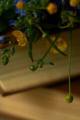 books with flowers close up in vintage style